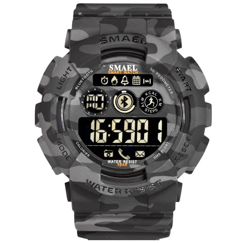 Smael модные камуфляжные военные спортивные часы мужские цифровые Смарт Bluetooth horloge