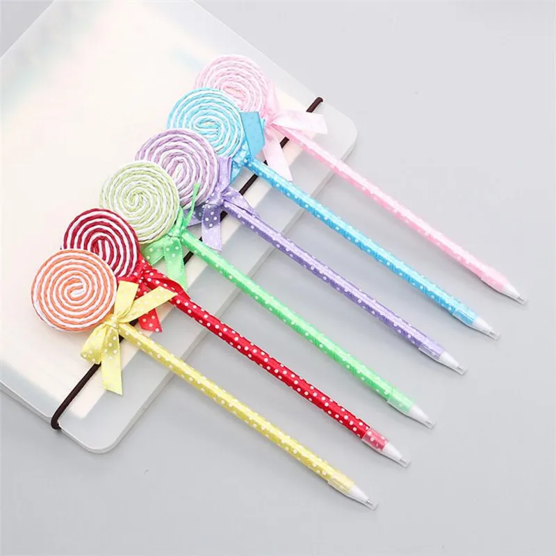 

2PCS/0.5mm Lovely Flat Type Lollipop Ballpoint Pen Plush Butterfly Knot Ball Pen Student Gifts Prizes Office Supplies