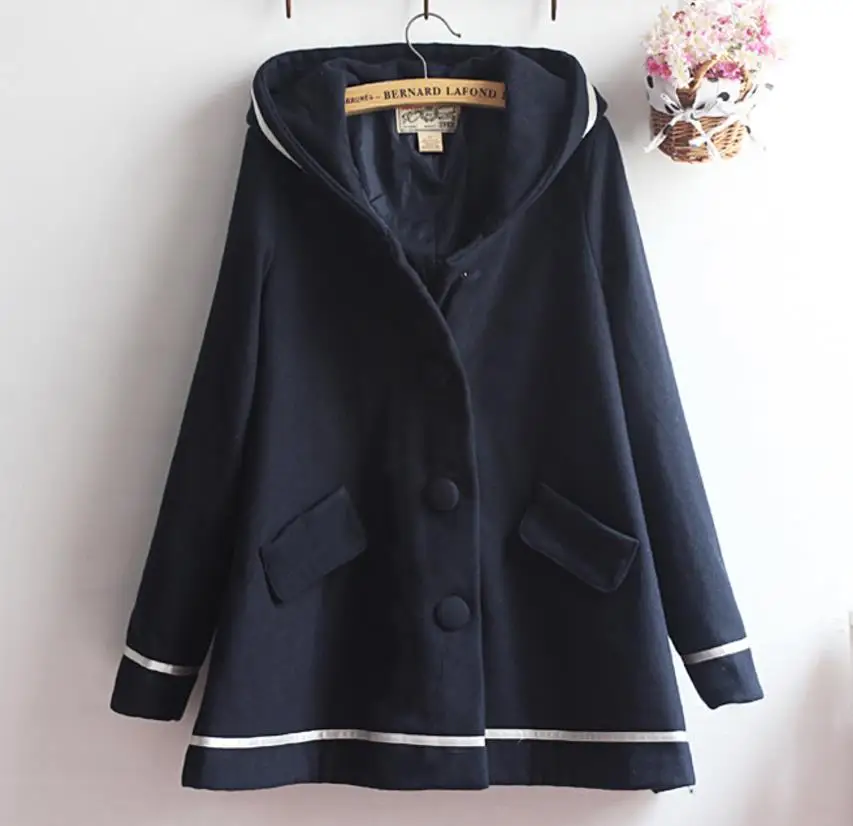 Модное женское Шерстяное Пальто накидка с капюшоном длинным рукавом