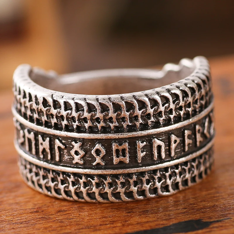 Мужские кольца Старший ФУТАРК с рунами мужские викинги скандинавиа Прямая