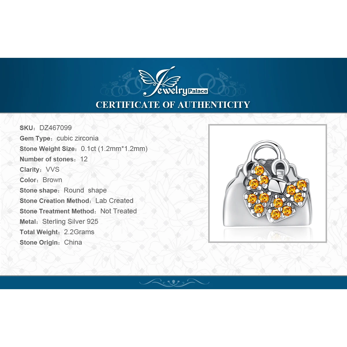 JewelryPalace аксессуары любимая дамская сумочка 0.1ct желтый Кубический Цирконий 925 пробы Серебряная очарование бусы для Для женщин Новая горячая распродажа
