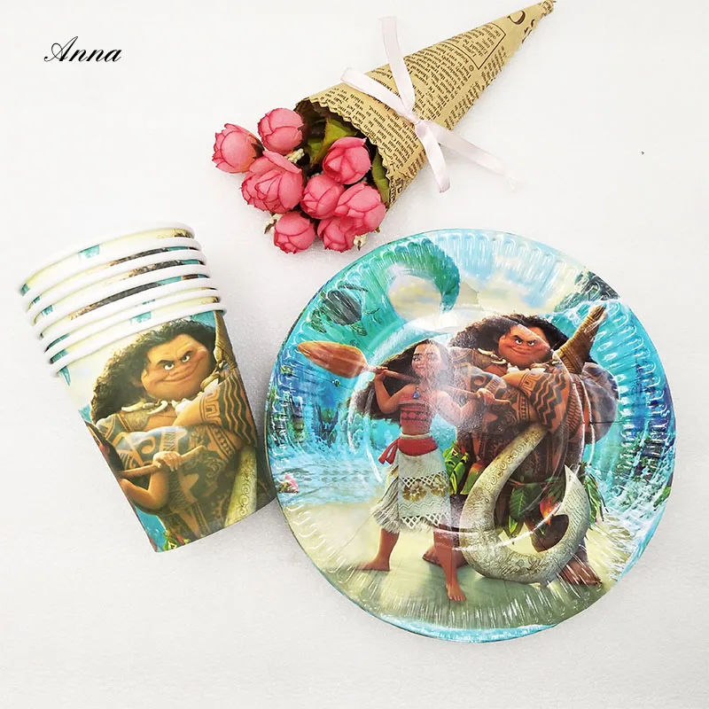 20 шт./компл. Moana бумажные тарелки/чашка для дня рождения украшение праздника вечерние принадлежности девушки мультфильм тема предметы для вечеринки, сувениры