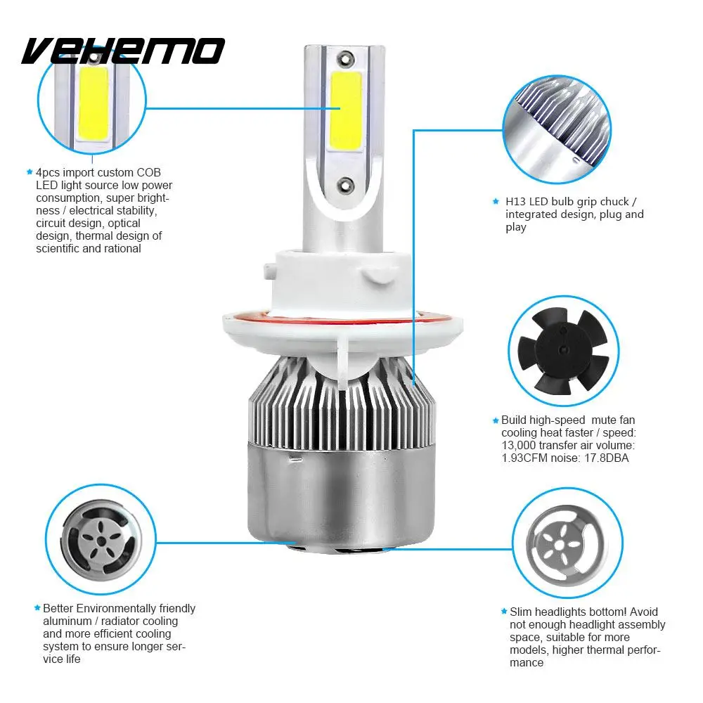 

1x H13 9008 6000K Car Styling Front Lamp High Power Light Bulbs LED Headlight Super Bright Car Accessories LED Fog Light