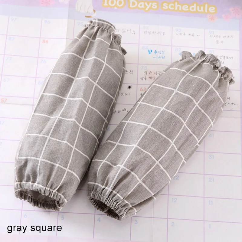 gray square 1 Pair Cotton Linen Office Antifouling Sleeve Home Cleaning Supplies Kitchen Cuff Sleeves Cooking Working Tools Long Sleeve - Цвет: gray square