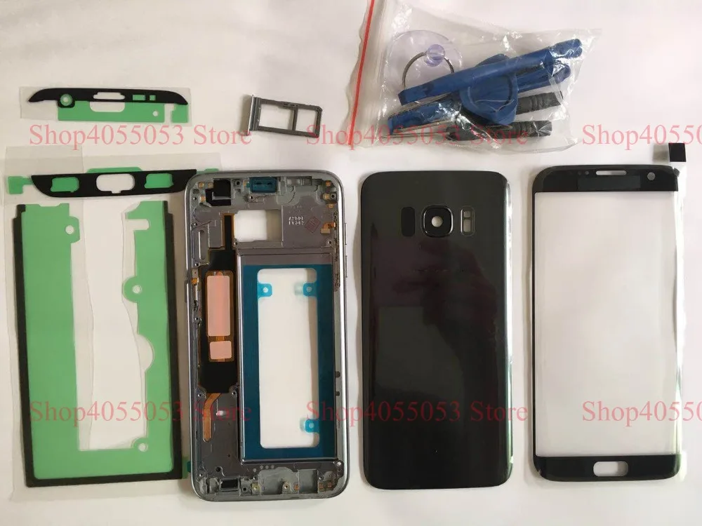 Для samsung Galaxy S7 край G935 G935F полный Корпус задняя CoverFront Экран Стекло объектив+ средняя рамка и аксессуары