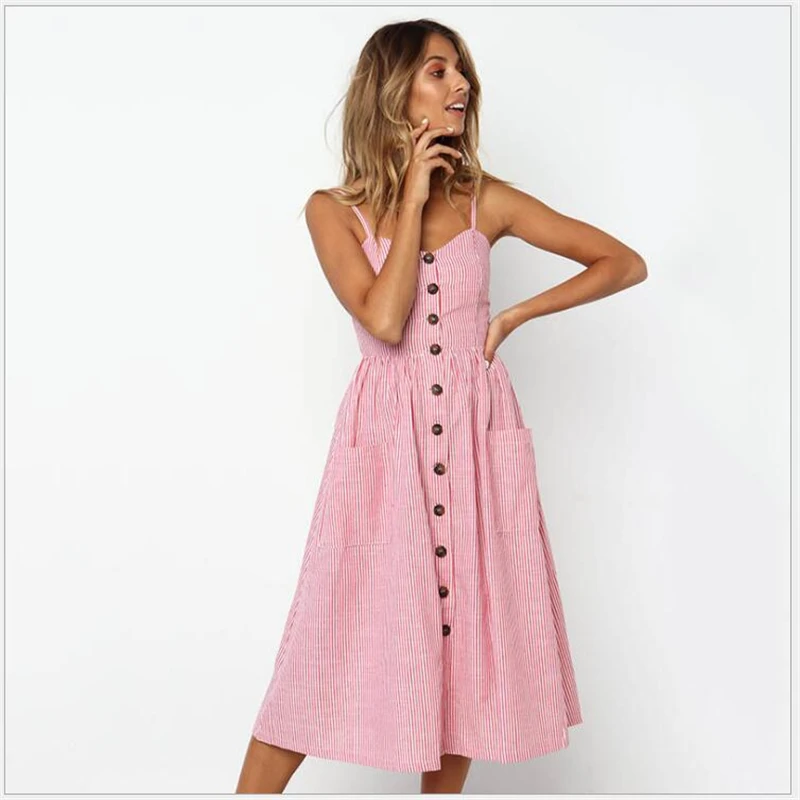 Женское Хлопковое платье на пуговицах повседневное льняное миди с v образным