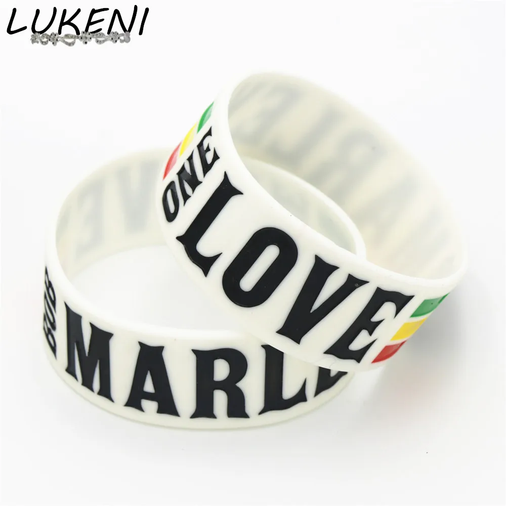 

LUKENI 1PC 1" Wide One Love BOB Marley Silicone Wristband Rasta Jamaica Reggae Bracelets& Bangles For Music Fans Gift SH099