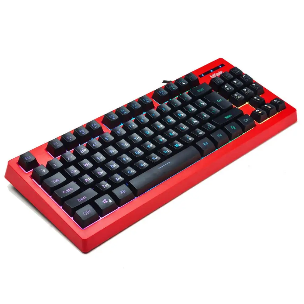 English-Russian Проводная компьютерная клавиатура RedThunder K870 с RGB подсветкой, 87 клавиш, питание от USB, для настольного компьютера, ноутбука, игр и набора текста - Цвет: English-Russian