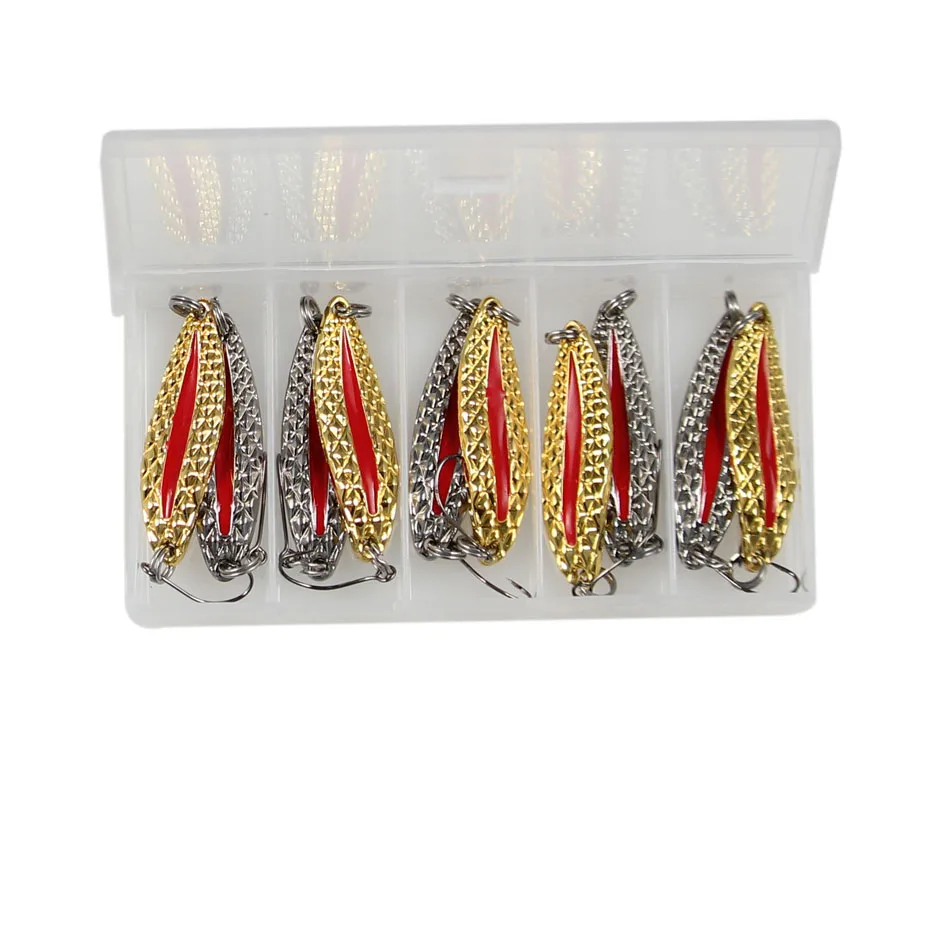 10PCS/BOX Metal VIB Luminous Leech Hook Fidget Spinners Spoon Angling Hard Baits Night Fishing Tackle | Спорт и развлечения