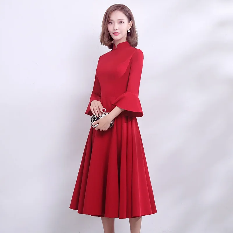 Длинное китайское женское платье Чонсам с длинным рукавом Vestidos чонсам восточные