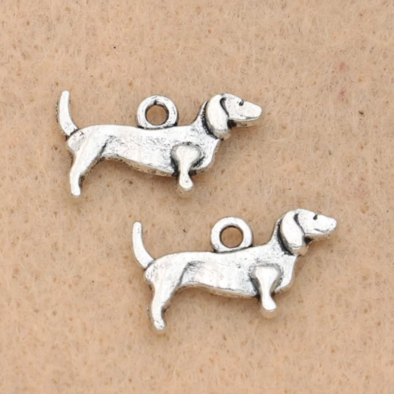 10pcs Dog Animal Charm Pendant fit Bracelet Necklace Antique Silver Plated Jewelry DIY Making Accessories 11x18mm | Украшения и