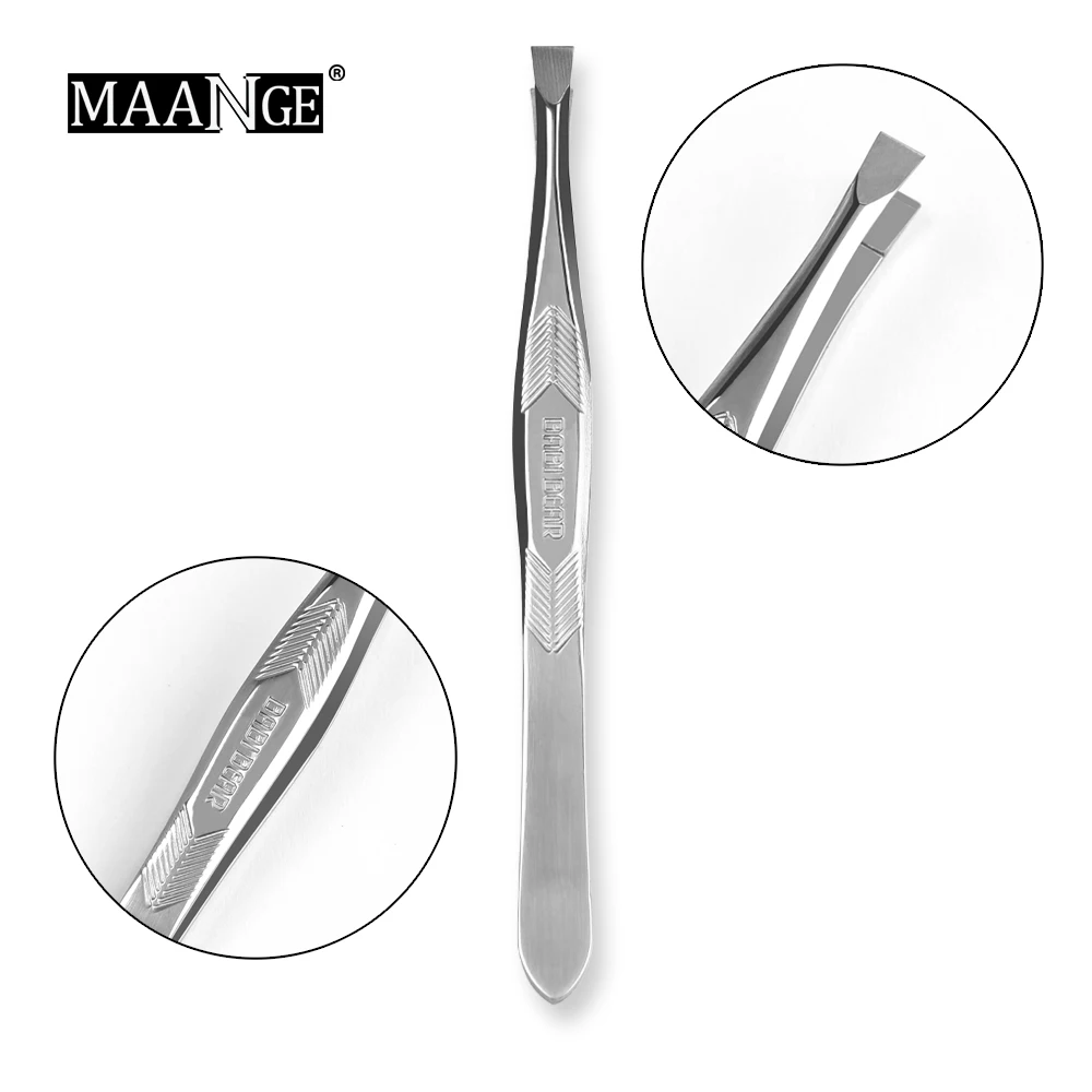 Silver Flat head MAANGE 1 шт. пинцет для бровей плоский/конический угловой из нержавеющей стали для удаления волос триммер для бровей зажим для ресниц косметические инструменты для макияжа - Цвет: Silver Flat head