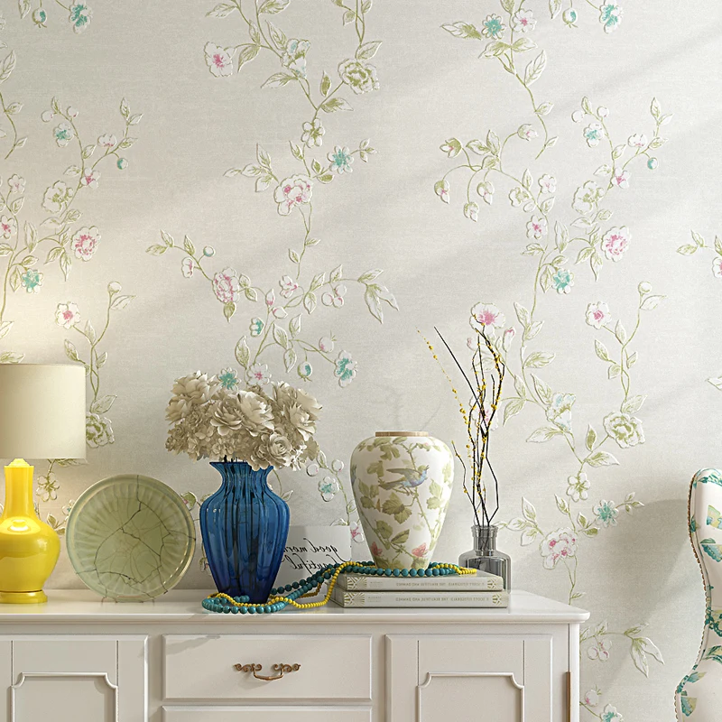 New HOT Non-woven wall paper modern European-style Korean pastoral wallpaper floral fresh bedroom living room simple TV backdrop |