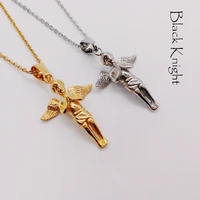 black knight cherub little angel pendant necklace stainless steel christian cherub angelet necklace women chic jewelry blkn0735