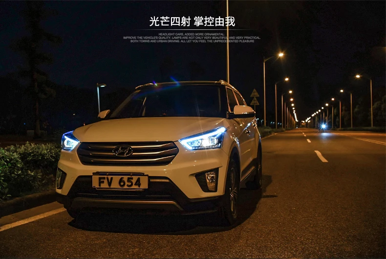 KOWELL автомобильный Стайлинг для hyundai ix25 головной светильник s для Creta светодиодный головной фонарь Ангел глаз светодиодный DRL передний светильник Биксеноновая линза ксенон HID