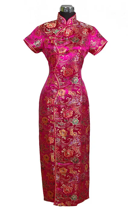 Hot Pink Традиционный черный китайское платье Mujer Vestido Для женщин длинный атласный Cheongsam Qipao Одежда Цветок размеры s m l xl XXL, XXXL J0024 - Цвет: Hot Pink