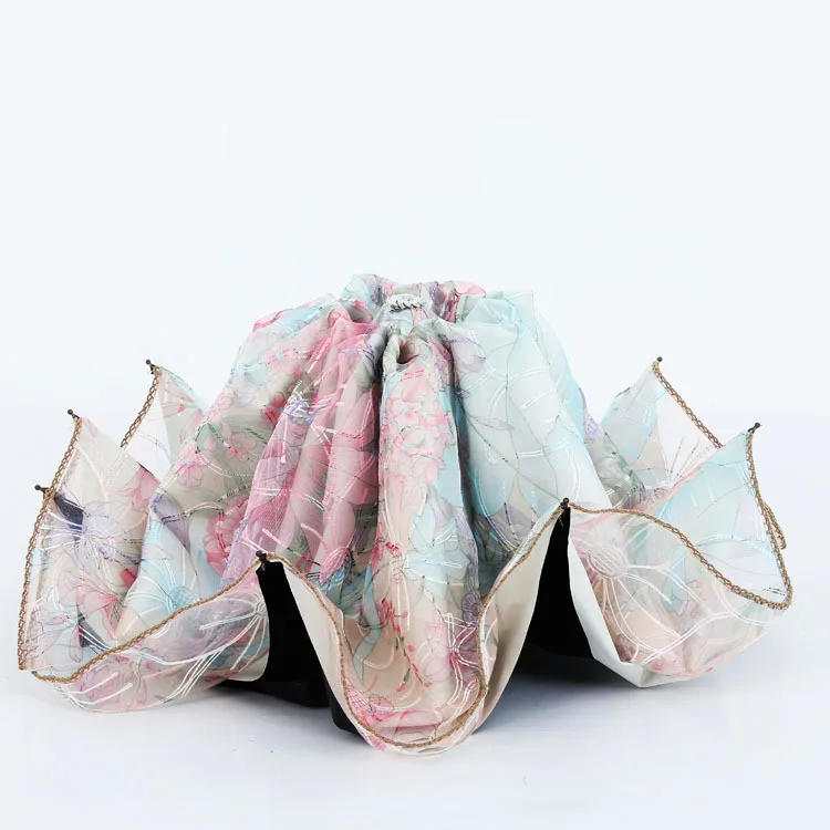 

Women Hand double-layer embroidered lace three folding ultraviolet proof umbrella Sunny and rainy umbrella