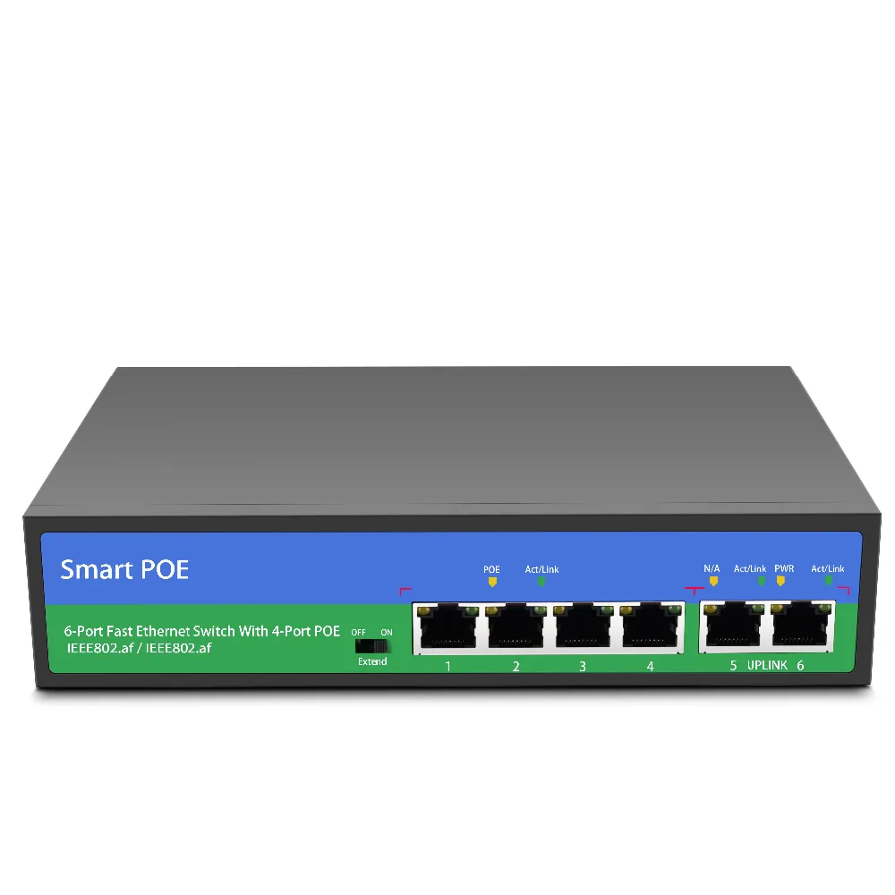 YiiSPO 10/100 Мбит/с POE коммутатор 4+ 2 порт стандартный POE swtich 96W IEEE802.3AT/IEEE802.3AF 48V выход для POE ip cctv камера