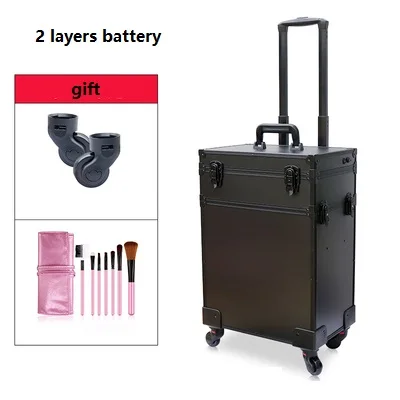 2 layer battery Алюминиевая рамка профессиональный макияж художника косметический чехол Красивая тележка чемодан монитор со светодиодной подсветкой коробка прокатки багажа - Цвет: 2 layer battery