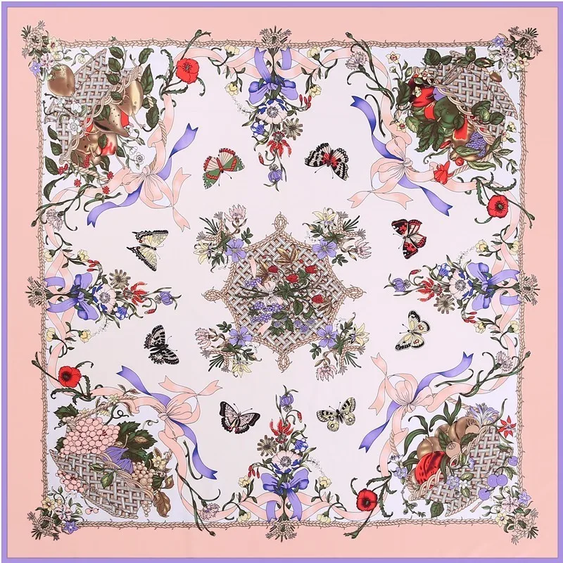 

RenYvtil exclusive blue nature butterfly 130 square 100% silk twill 3 colors soft Silky Reversible Paisley Pashmina Shawl Wrap