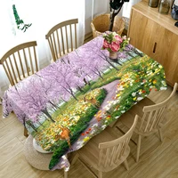 rural style 3d round tablecloth pink cherry blossom pattern thicken cotton rectangular table cloth waterproof table cover home