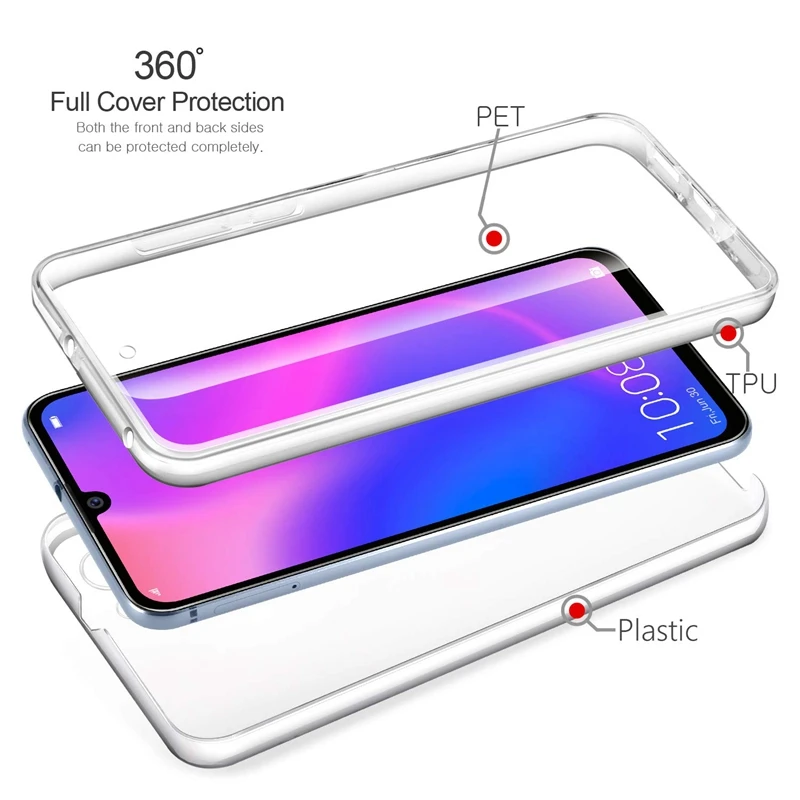 Передние и задние Чехлы для xiaomi redmi 7 Note 7/Note Pro защита от падения ТПУ + PC мягкие
