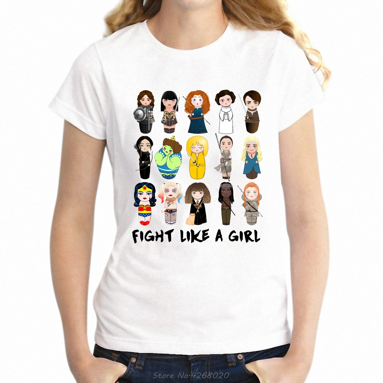 Women's T-shirt Kokeshis Fight Like A Girl Feminism Feminist Katniss Everdeen Artsy Girl's tshirt Harajuku Streetwear tees tops - Цвет: Белый