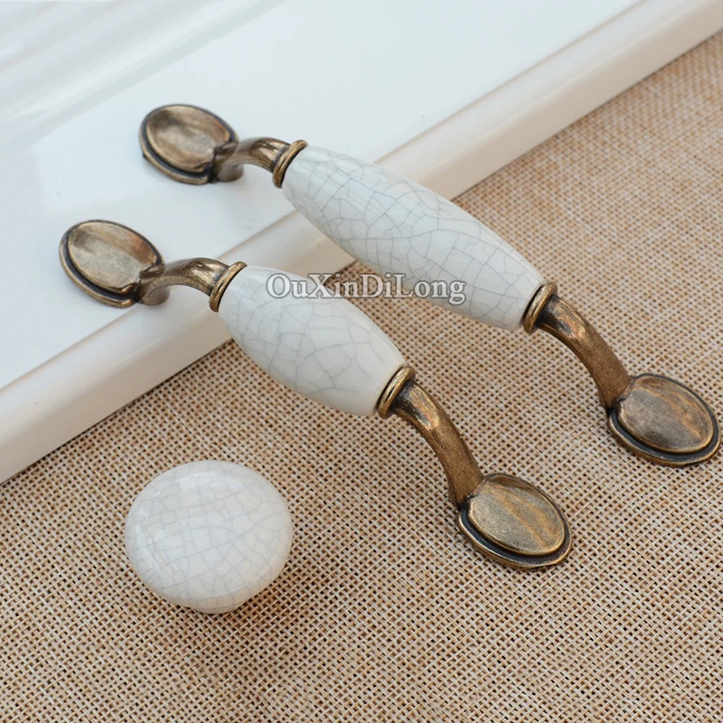 Retro Vintage 10PCS European Kitchen Door Handles Ceramic Crack Cupboard Wardrobe Drawer Wine Cabinet Pulls and Knobs | Обустройство