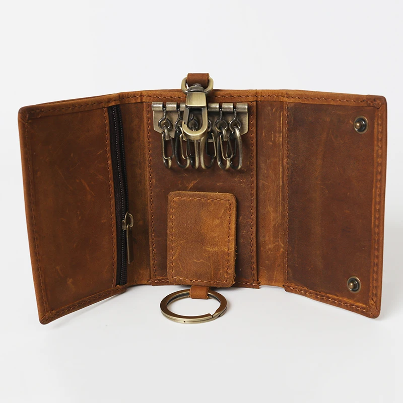SIMLINE Genuine Crazy Horse Leather Men Wallet Car Key Holder Men's Vintage Short Trifold Small Wallets Coin Purse Card | Багаж и