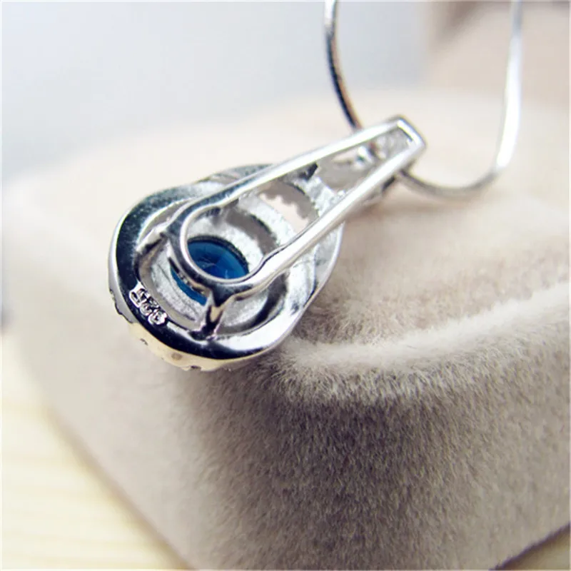 Кулоны CC женские ожерелья с синим круглым камнем Свадебная бижутерия для невесты