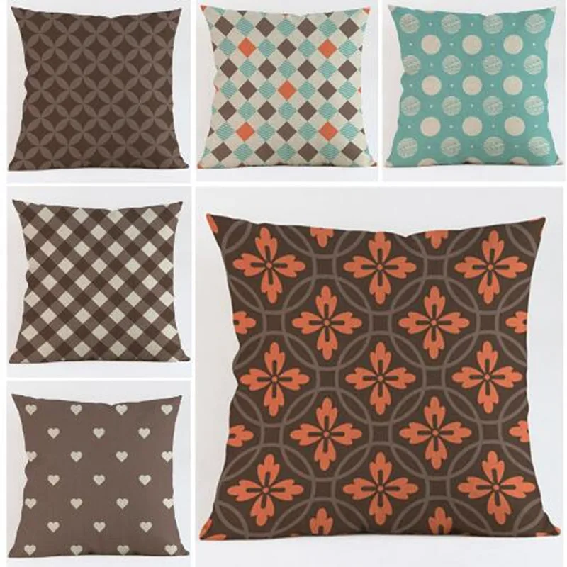 

Nordic Royal Style Orange Sofa Throw Pillow Case High Quality Geometry Flower design Cotton Linen Love Chair Cushion Cover 45*45