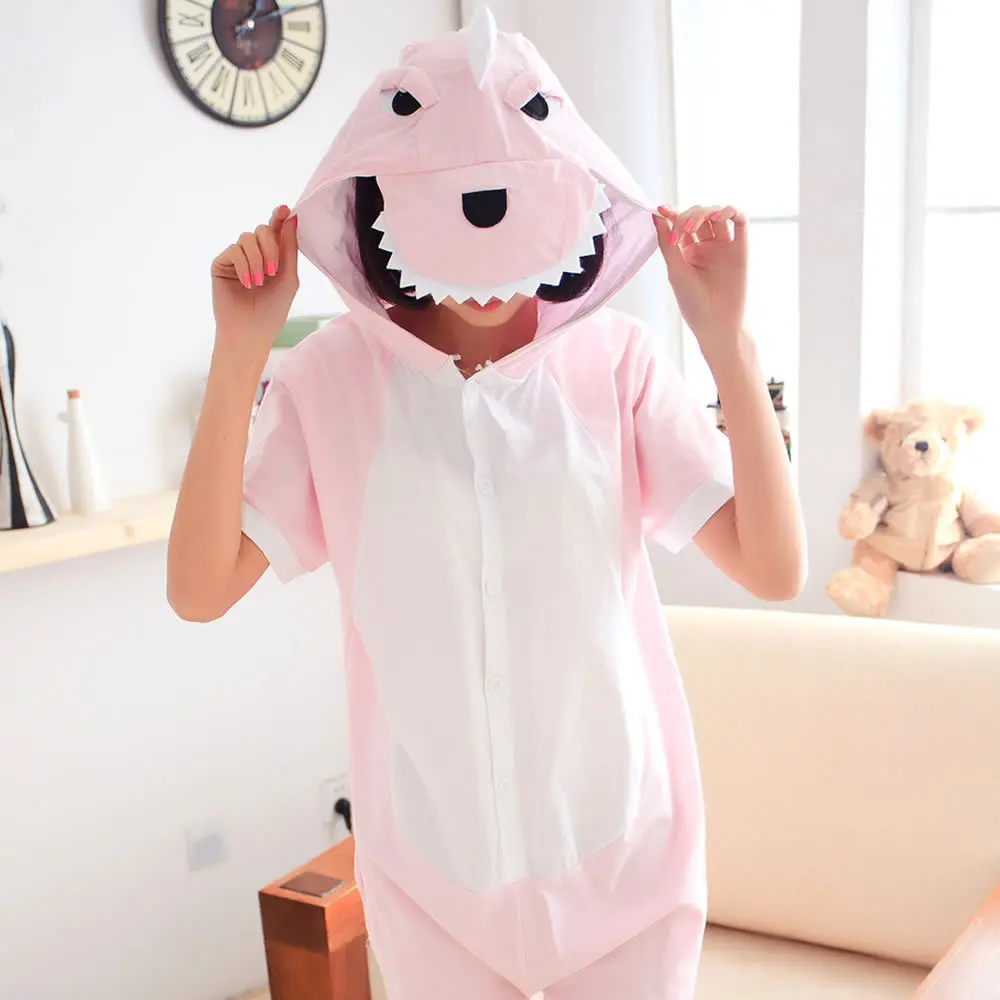 

Cotton Animal Family Matching Pajamas Outfits Summer Hooded Dinosaur Green Pink Pyjamas Onesie Mother Kids Sleepwear