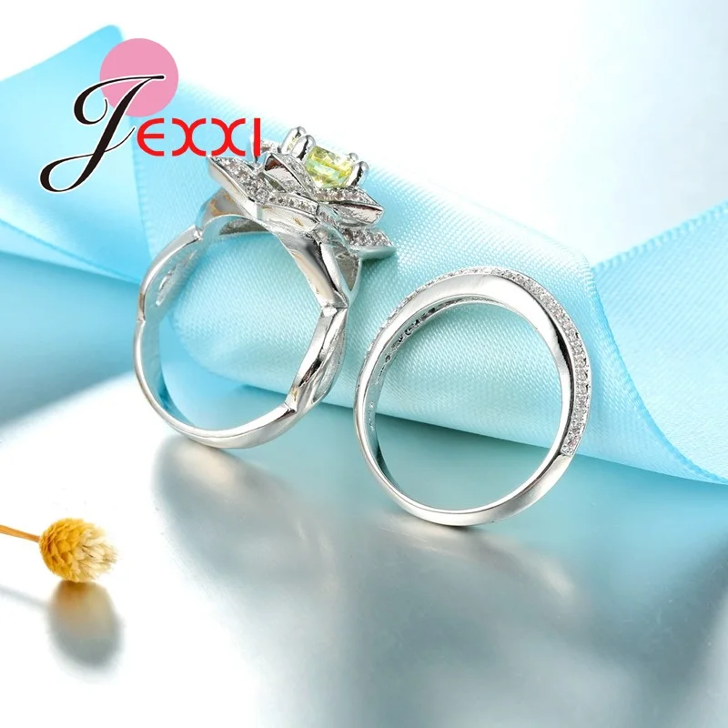 

Top Quality Women Ring Set Genuine 925 Sterling Silver Cubic Zircon Crystal Wedding Engagement Flower Set Rings Promotion!