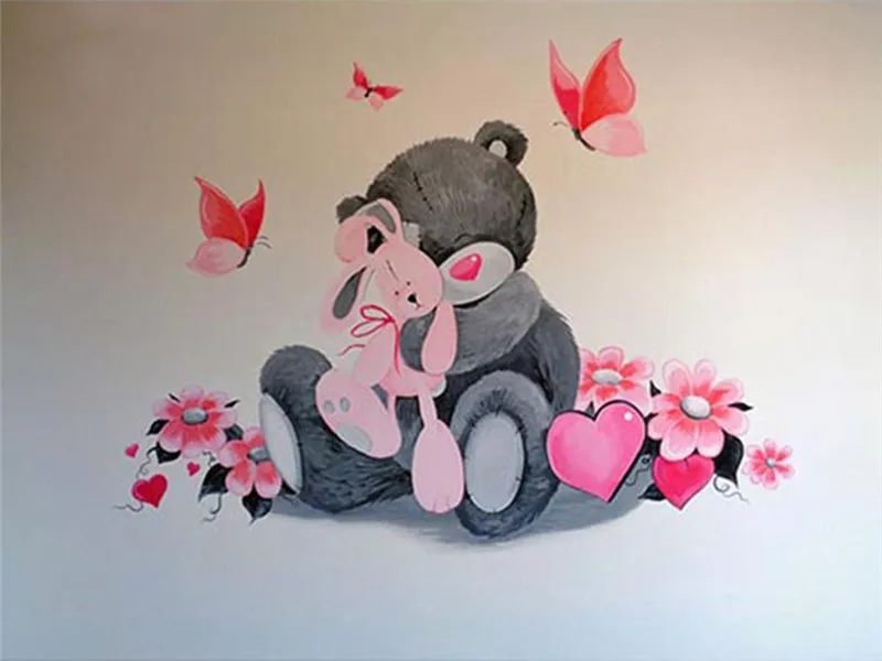 bear loving doll Алмазная вышивка 5d "сделай сам" с изображением медведя из мультфильма, алмазная Вышивка крестиком, круглые квадратные стразы, подарок ребенку - Цвет: bear loving doll