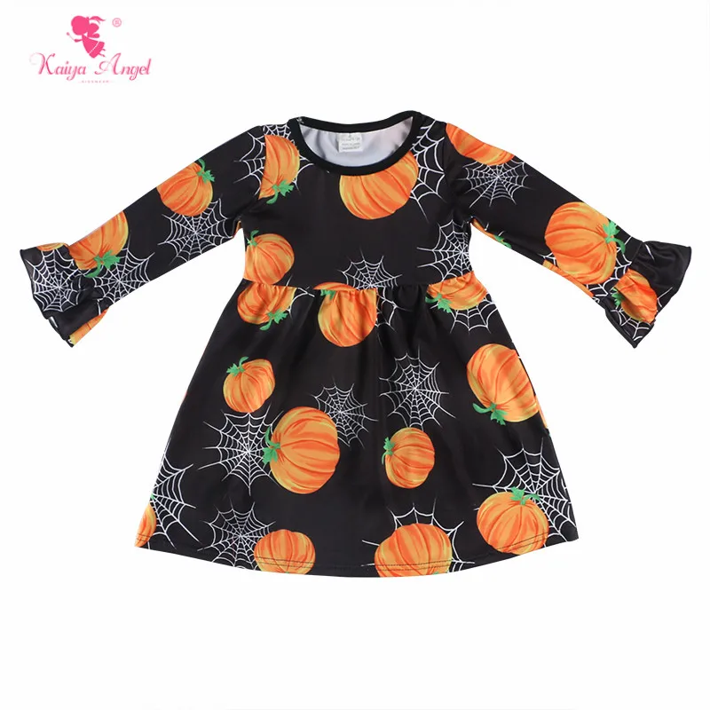 Kaiya Angel Latest Baby Girls Dresses Halloween Pumpkin Printed Long Sleeve Fall Clothes Wholesale Children Boutique One Piece | Детская