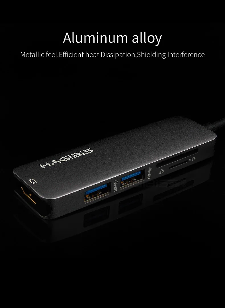 Hagibis Тип type-C USB 3,1 мульти Порты и разъёмы адаптер USB-C к HDMI 4K HD USB 3,0 концентратор 2-Порты и разъёмы SD Card Reader конвертер кабель для Macbook
