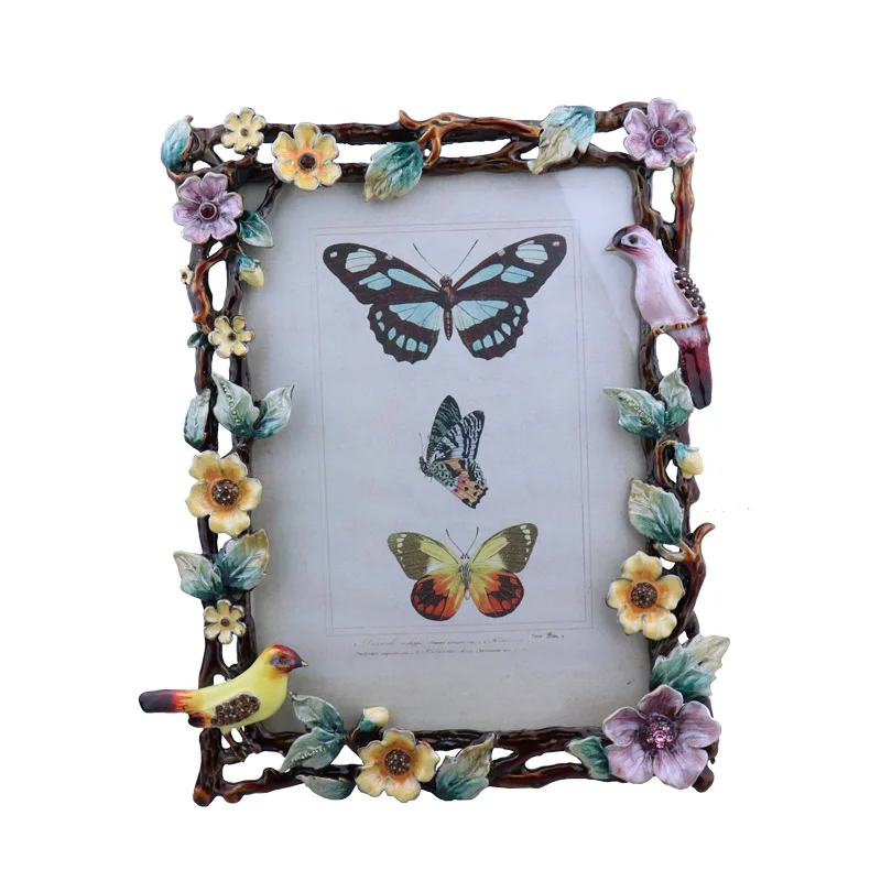 European Pastoral Retro floral Frame Creative Home Decoration Ornaments Zinc Alloy Enamel Oval Peacock Photo Single-frame | Дом и сад