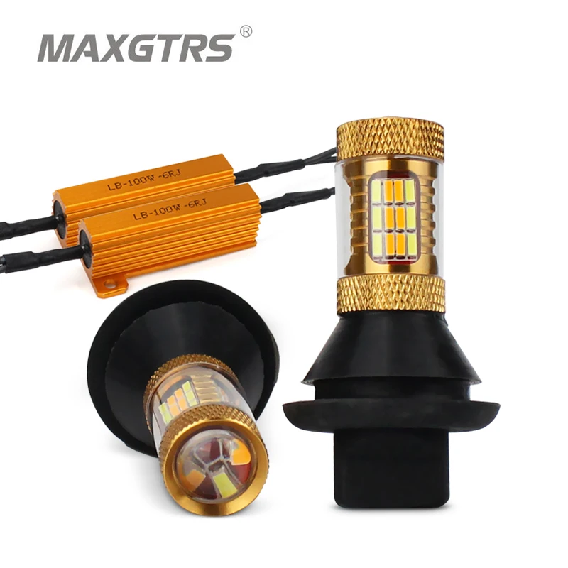 2x T20 7440 W21W двухцветные 54SMD 4014 белые/светло синие и янтарные светодиодные лампы для