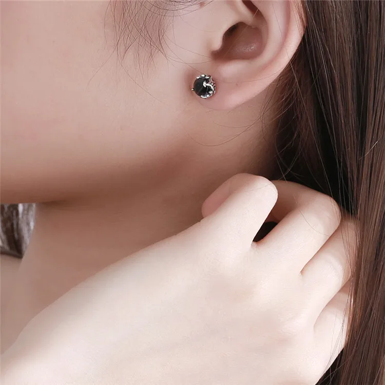

925 sterling silver jewelry black Natural stone silver earrings cut black zirconia couple models wild earrings
