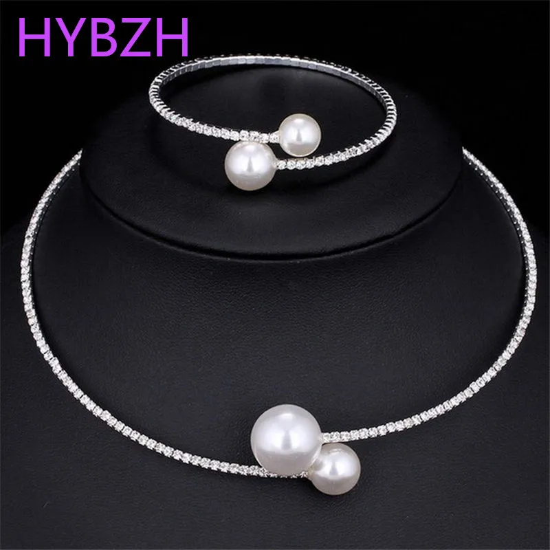 HYB имитация жемчуга Наборы свадебных ювелирных изделий Кристалл колье Цепочки и