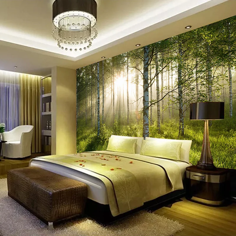 JiaSheMeiJu Custom Non-Woven Large 3D Mural Wallpaper Sunrise Forest Natural Landscape Photo WAllpapers For Living Room Bedroom |