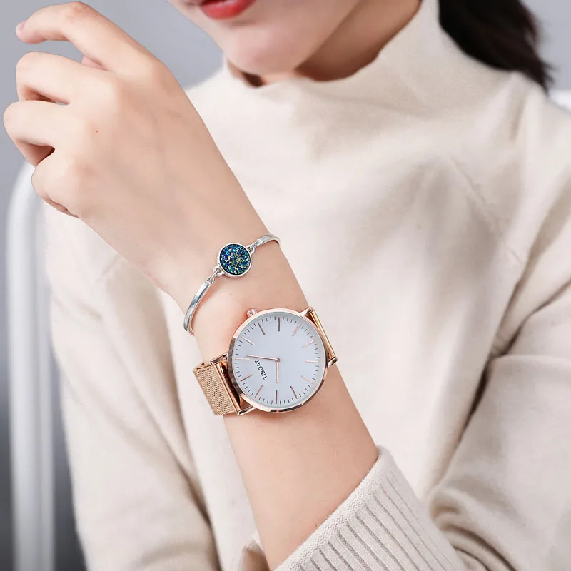 Высокое качество женские часы из нержавеющей стали розовое золото Кварцевые