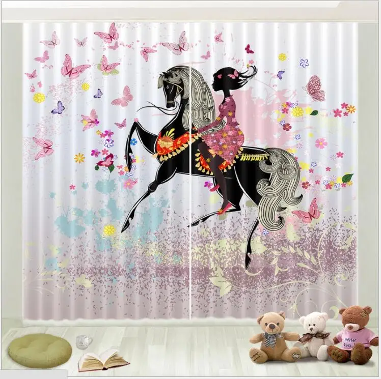 

girl Bedroom luxury 3D Window Curtain Living Room Horseback girl decorate Customized size Drapes Cortinas Rideaux pillowcase