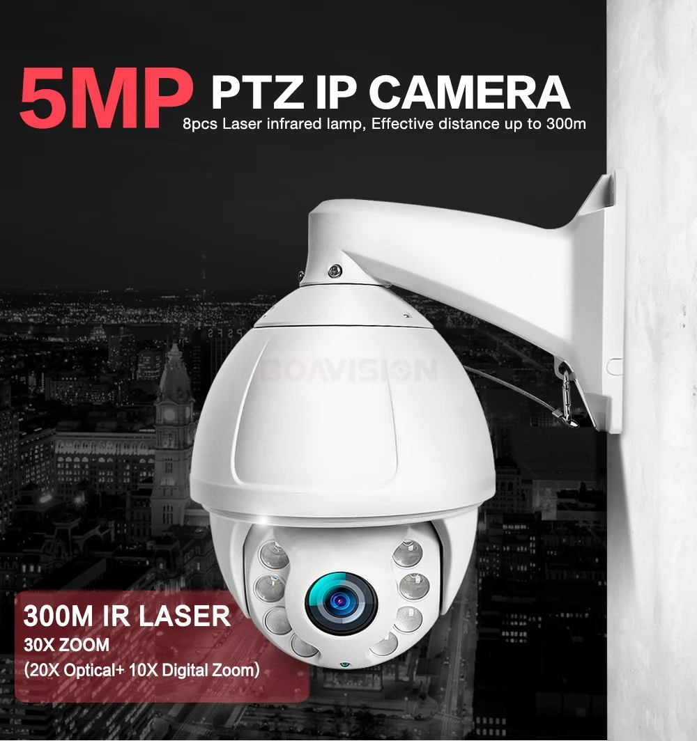 7 дюймов HD 5MP PTZ IP камера 300 м ИК Лазерная Высокоскоростная купольная камера с 30X зумом наружная Водонепроницаемая сетевая Onvif CCTV камера безопасности
