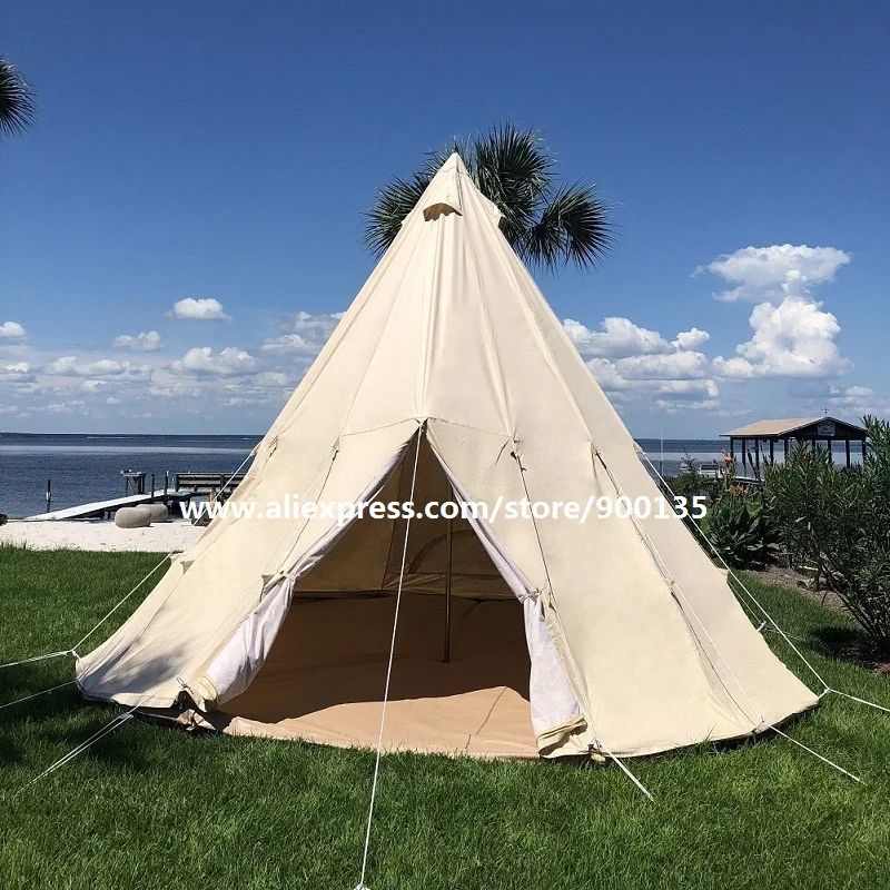 Открытый хлопок холст семья Кемпинг палатка индийский Tipi палатка для взрослых