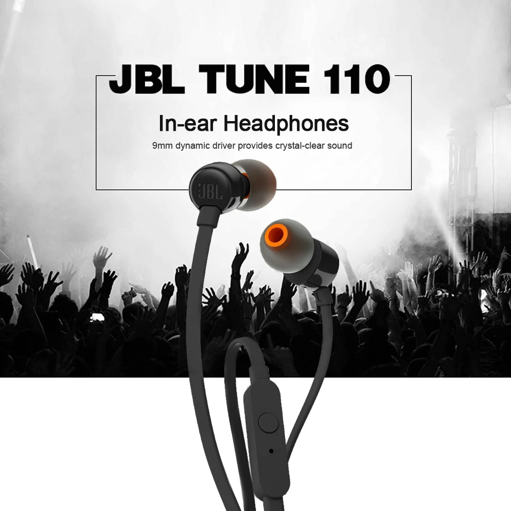 JBL T110 3,5 мм проводные наушники стерео музыка бас гарнитура спортивные наушники встроенный контроль Hands-free с микрофоном наушники