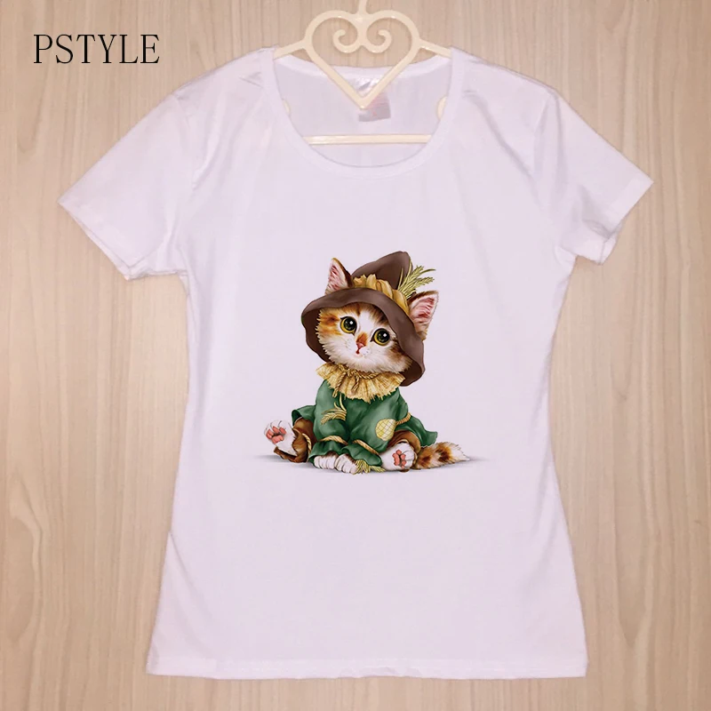Kawaii/Милая женская футболка с принтом кота летние женские футболки коротким