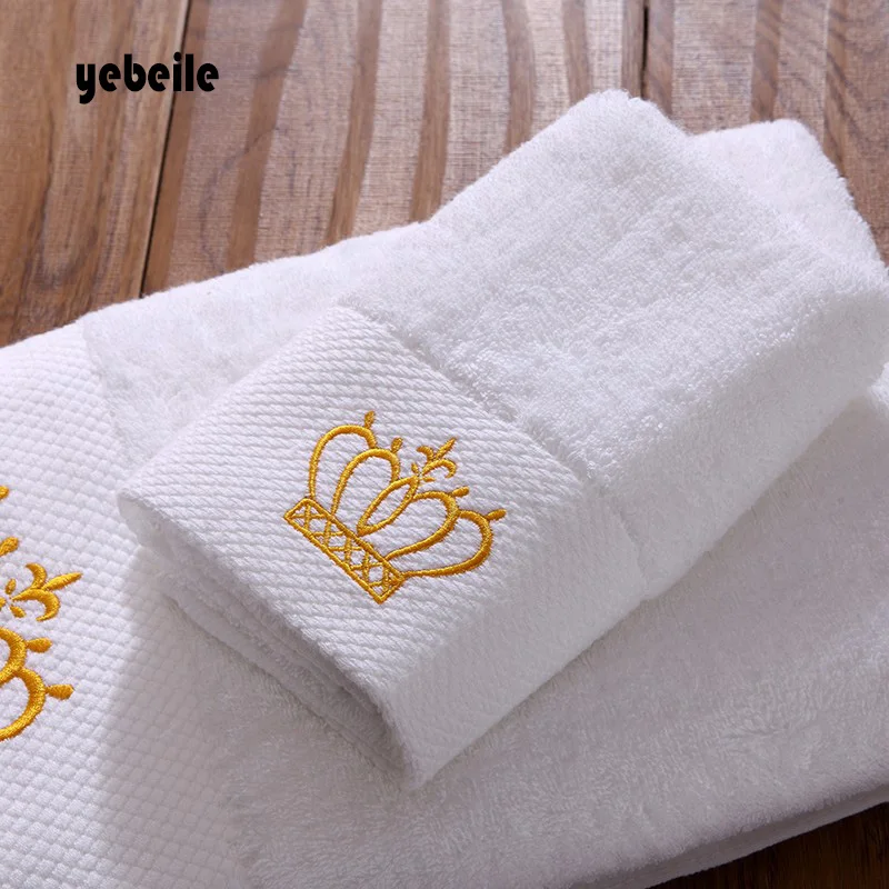 Yebeile cotton Embroidered Imperial Crown Cotton White Hotel towel facetowel, hand towel bathtowel Absorbent Towel sets