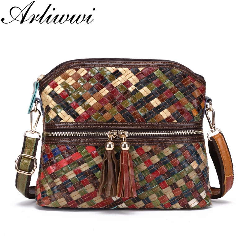 

Women Real Leather Woven Shell Bags Designer Handmade Patchwork Genuine Cowhide Weaved Messenger Handbag G19