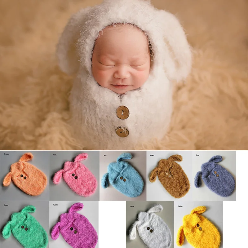 Baby Newborn Photography Props Kids Costume Wrap Photo Props Newborn Accessories Prop  Warm Soft With Ear One-piece Sleep Bag